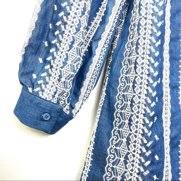 Zara Chambray Denim Eyelet Long Sleeve Smock Dress Sz S - Picture 10 of 13